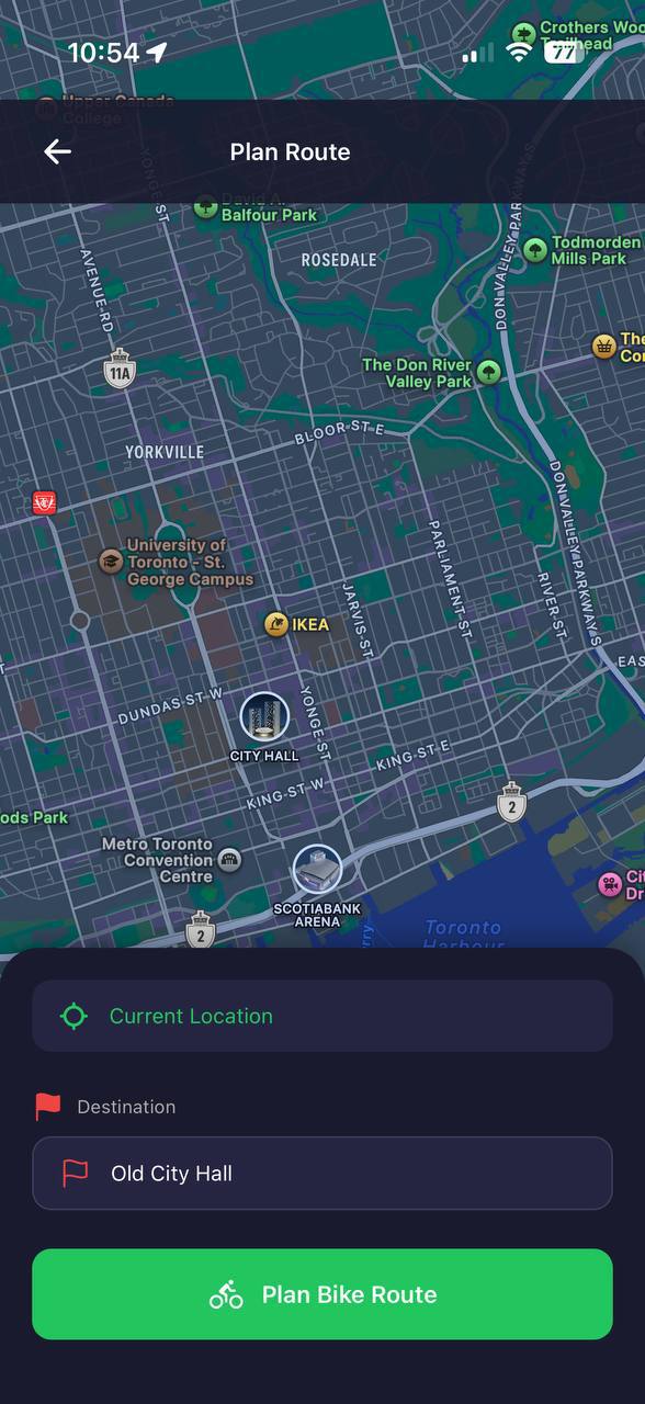 BikeEye Pro route planning screen